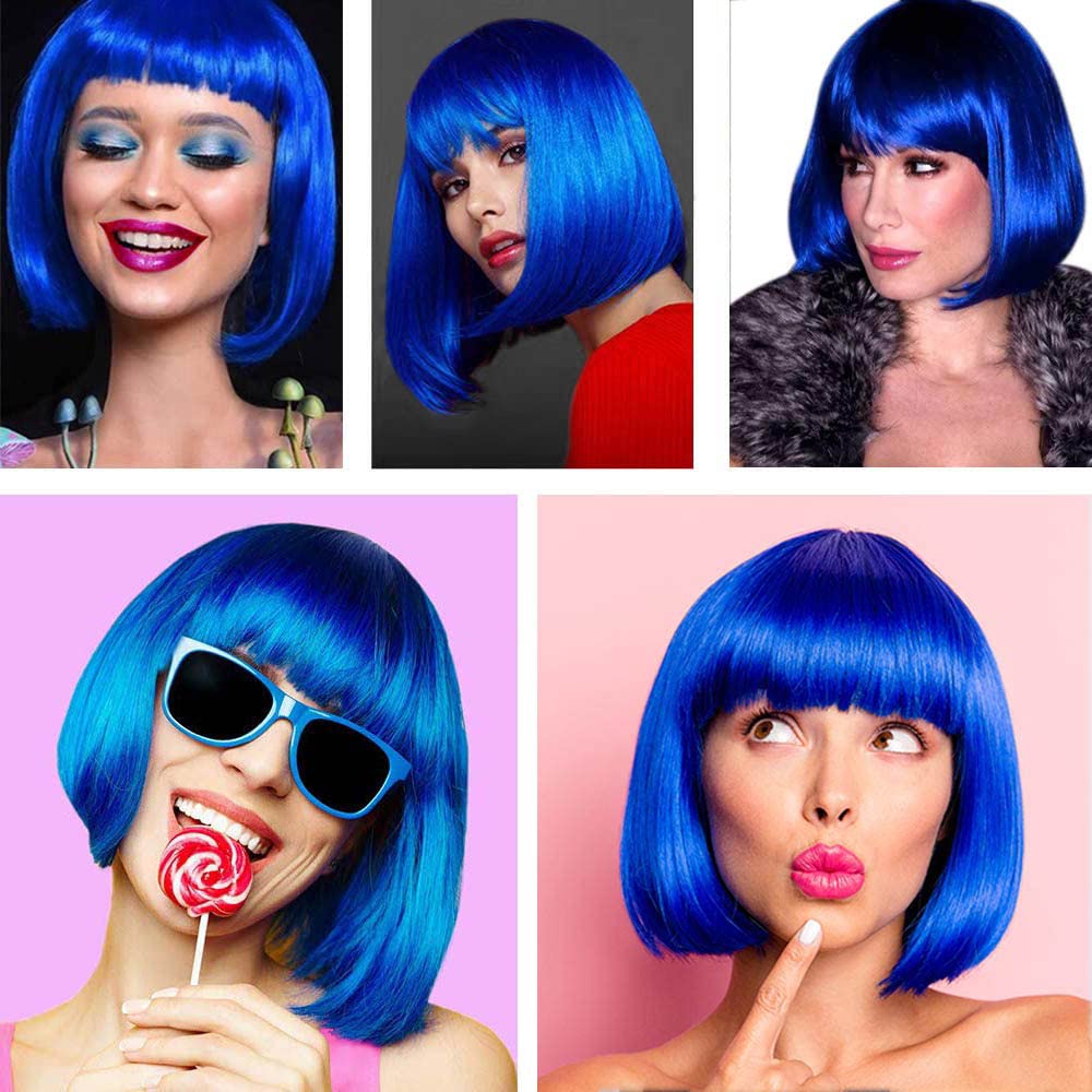 YOUNIGA blue bob wig heat-friendly fiber enables easy styling with common tools