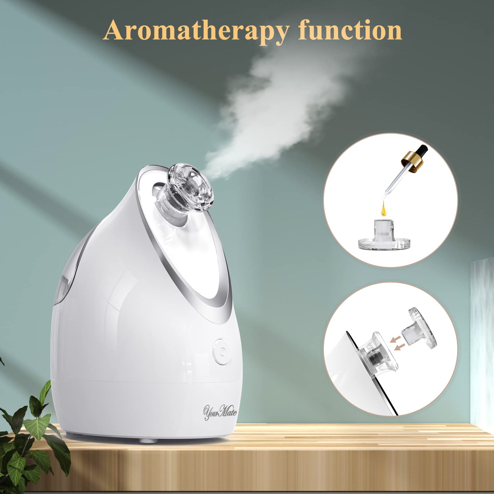 YourMate facial steamer in use shows warm mist for spa-like home routine