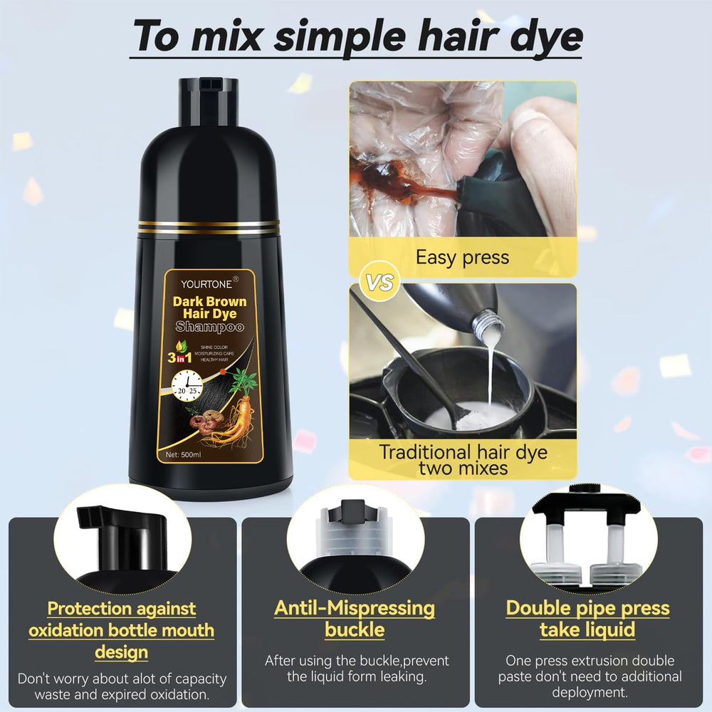YOURTONE shampoo with ginseng extracts nourishes strands during color.