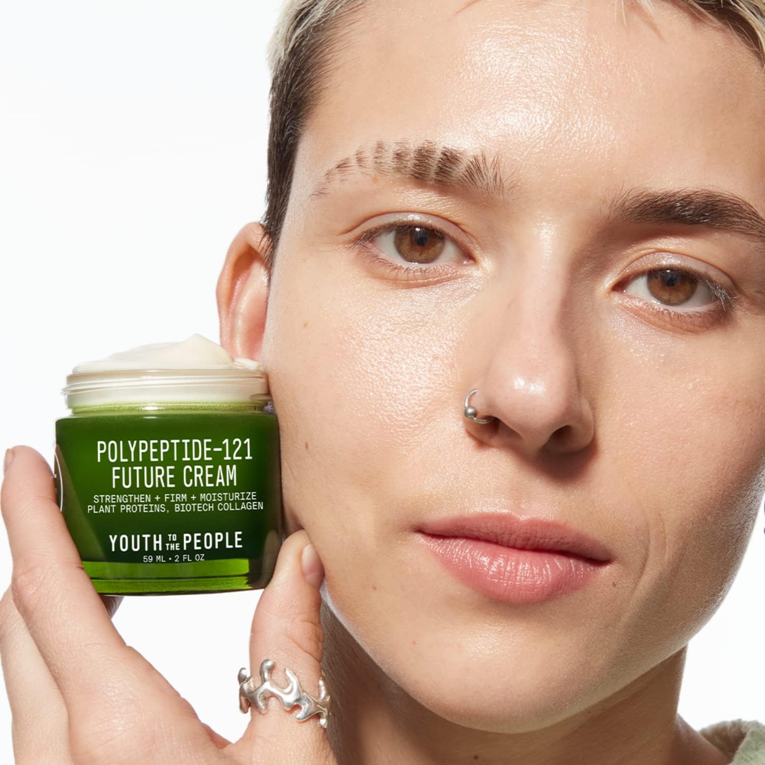 Youth To The People 121-Polypeptide Future Cream ingredient panel emphasizes vegan collagen peptide and plant proteins.