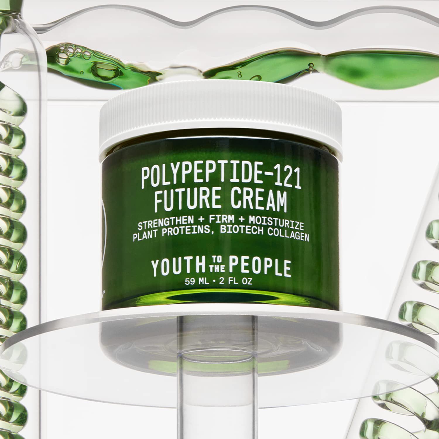 Youth To The People 121-Polypeptide Future Cream jar closeup highlights cushiony texture and dewy finish.