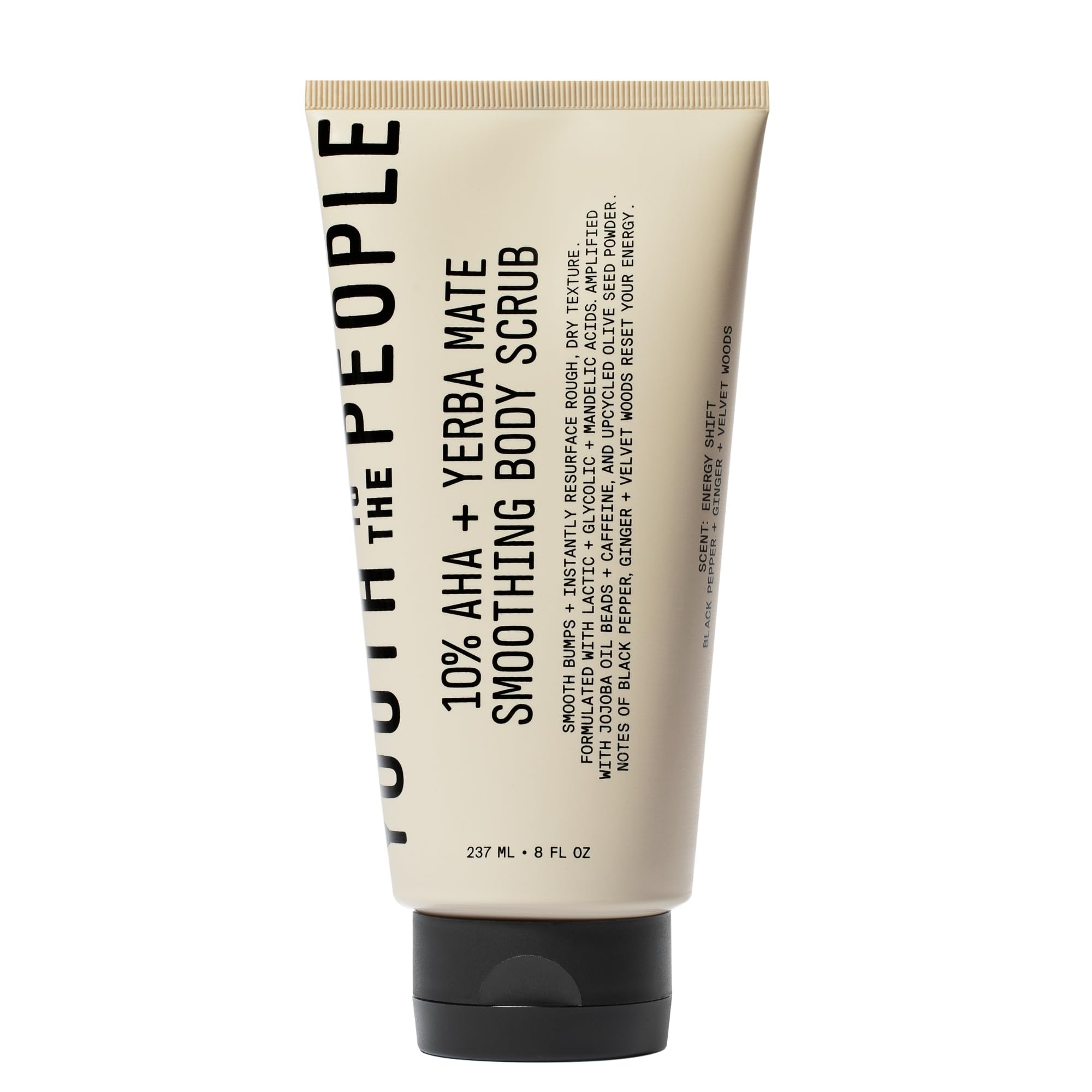 Youth To The People energy scrub jar closeup shows creamy texture for smoother skin