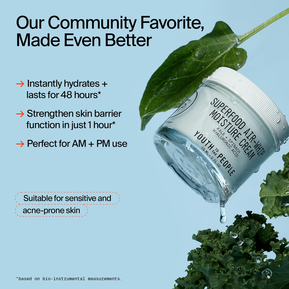 Youth To The People moisturizer applied on cheek delivering dewy glow