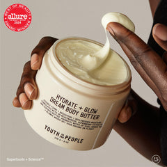 Close-up of the Superberry Body Butter jar shows rich, creamy texture for fast absorption.