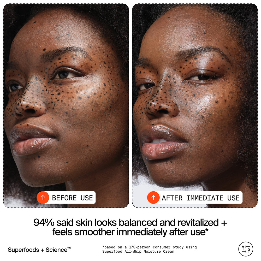 Youth To The People Air-Whip Moisture Cream application swatch demonstrates quick absorption.