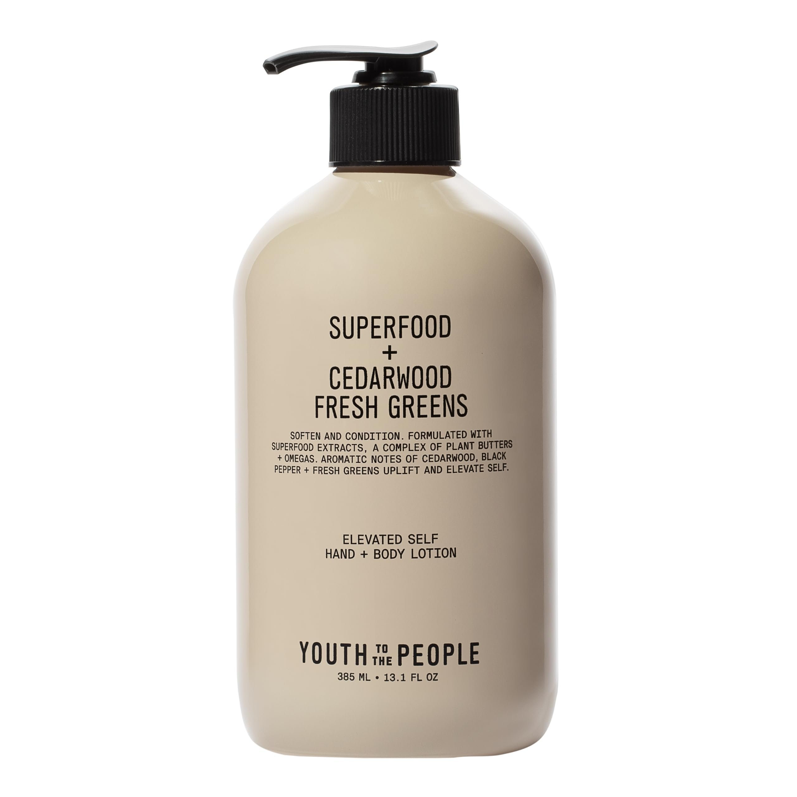 Youth To The People hand + body lotion bottle closeup emphasizes deep hydration.