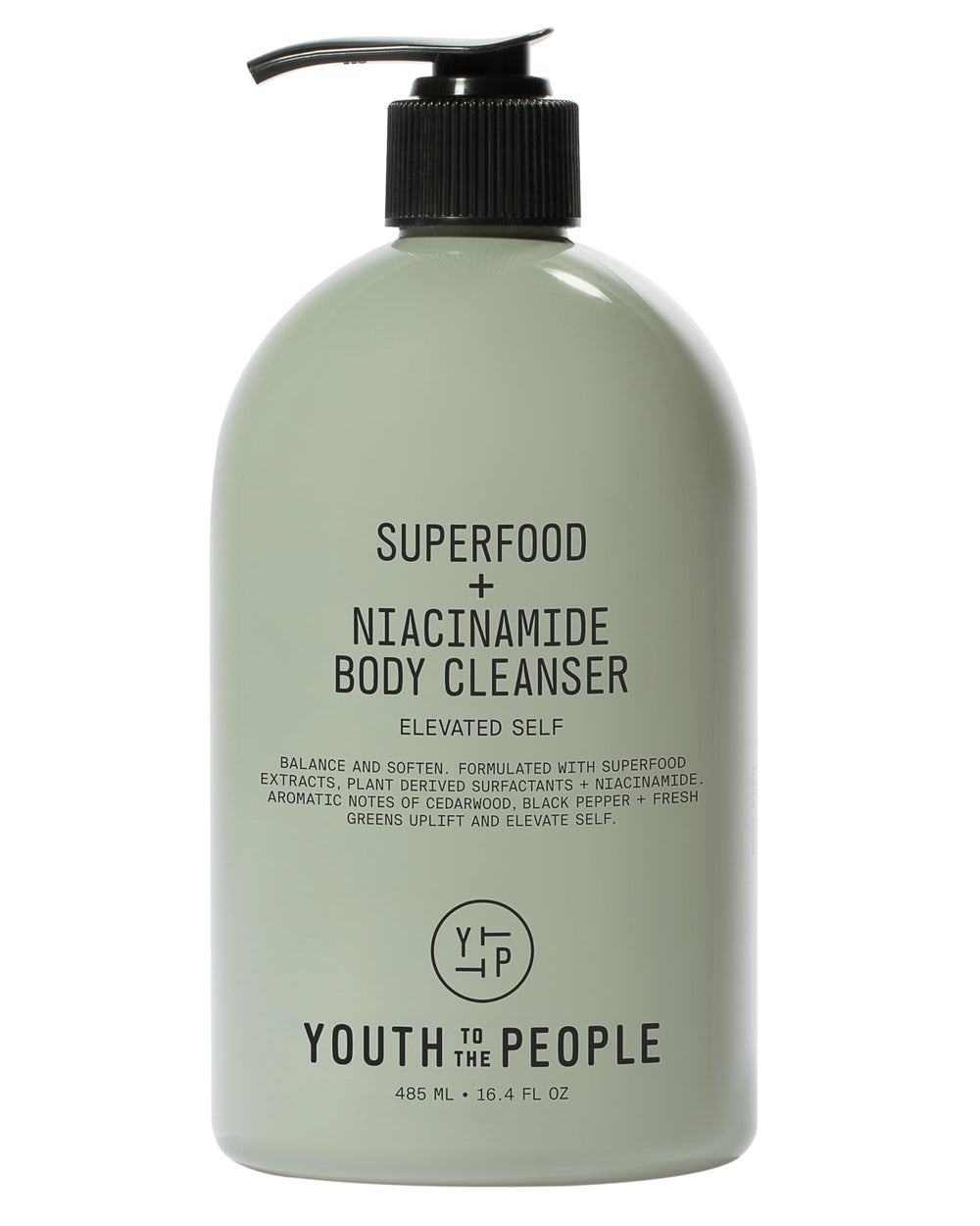 Youth To The People body wash bottle closeup shows antioxidant-rich cleanse for smoother skin