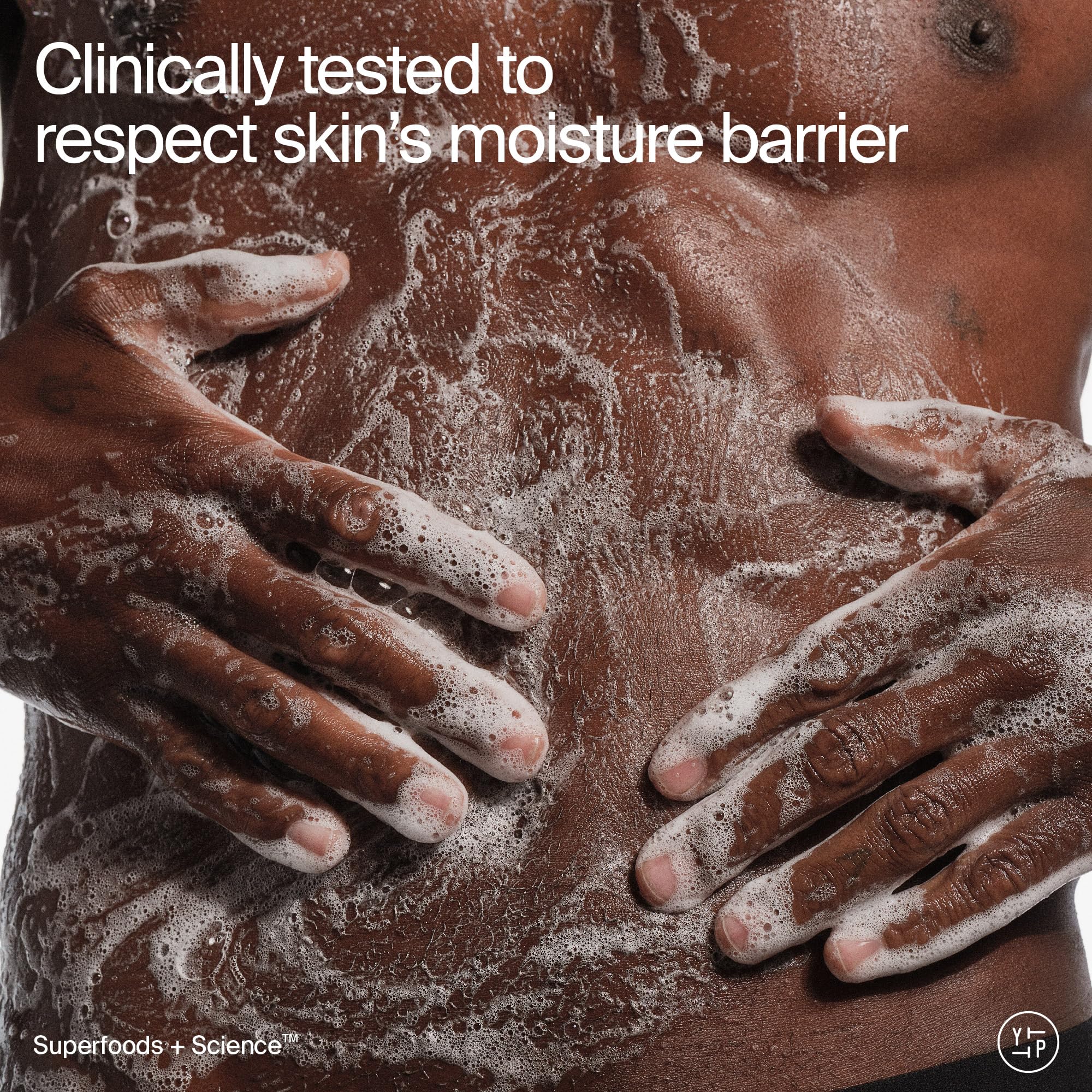 Youth To The People body wash foam-application shows rich lather for quick cleansing