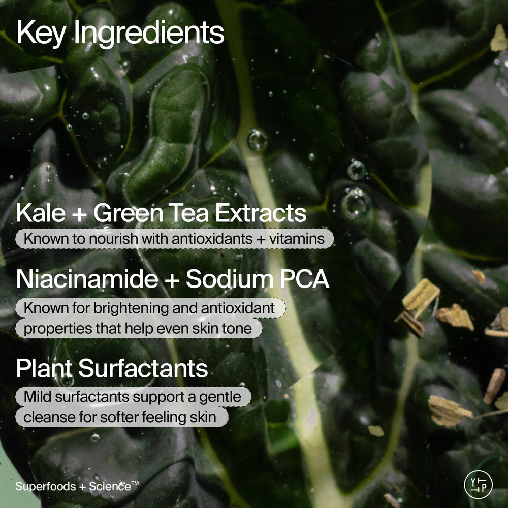 Youth To The People body wash kale-leaves-closeup emphasizes natural botanicals nourishing the skin
