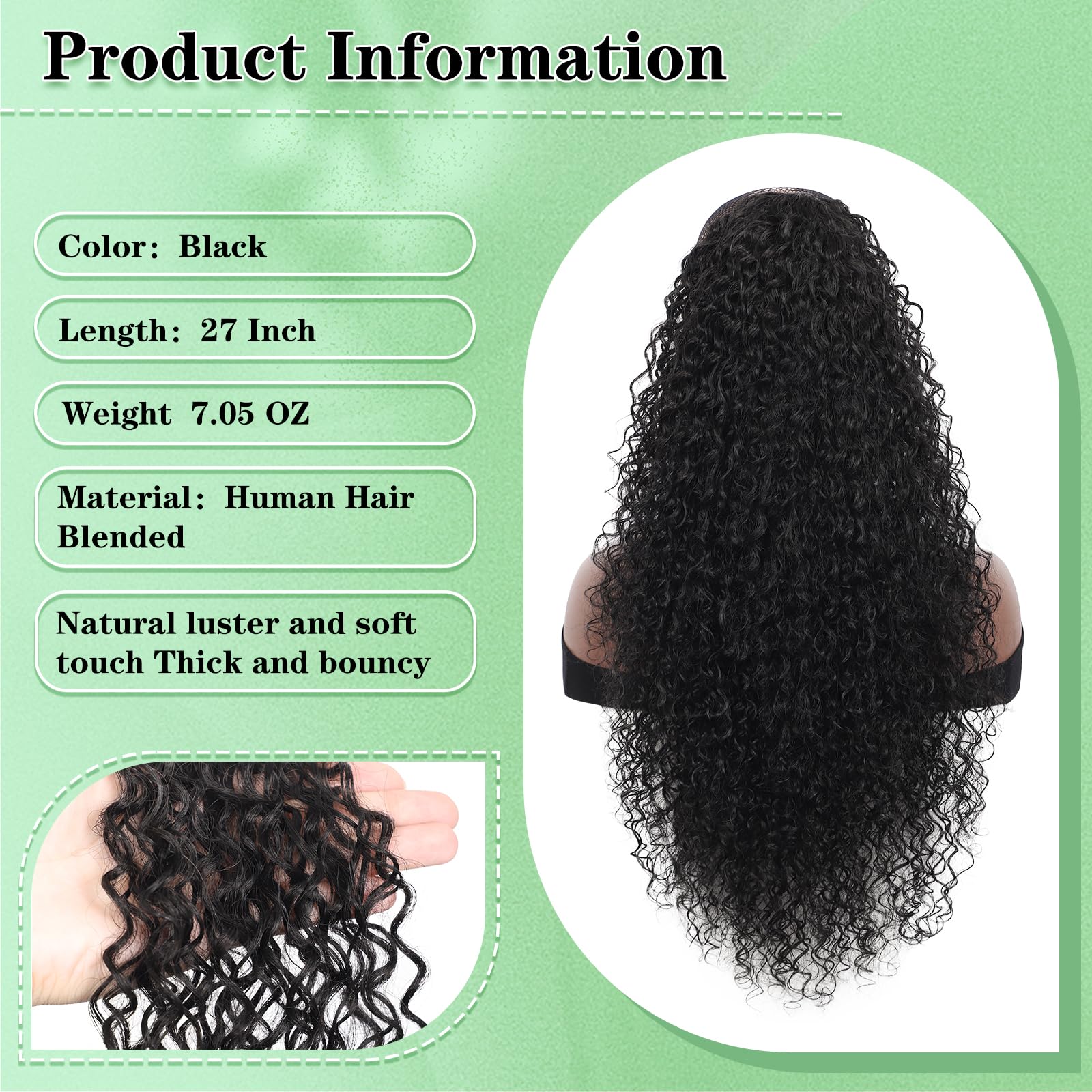 Youthfee drawstring ponytail application closeup highlights quick secure fit.