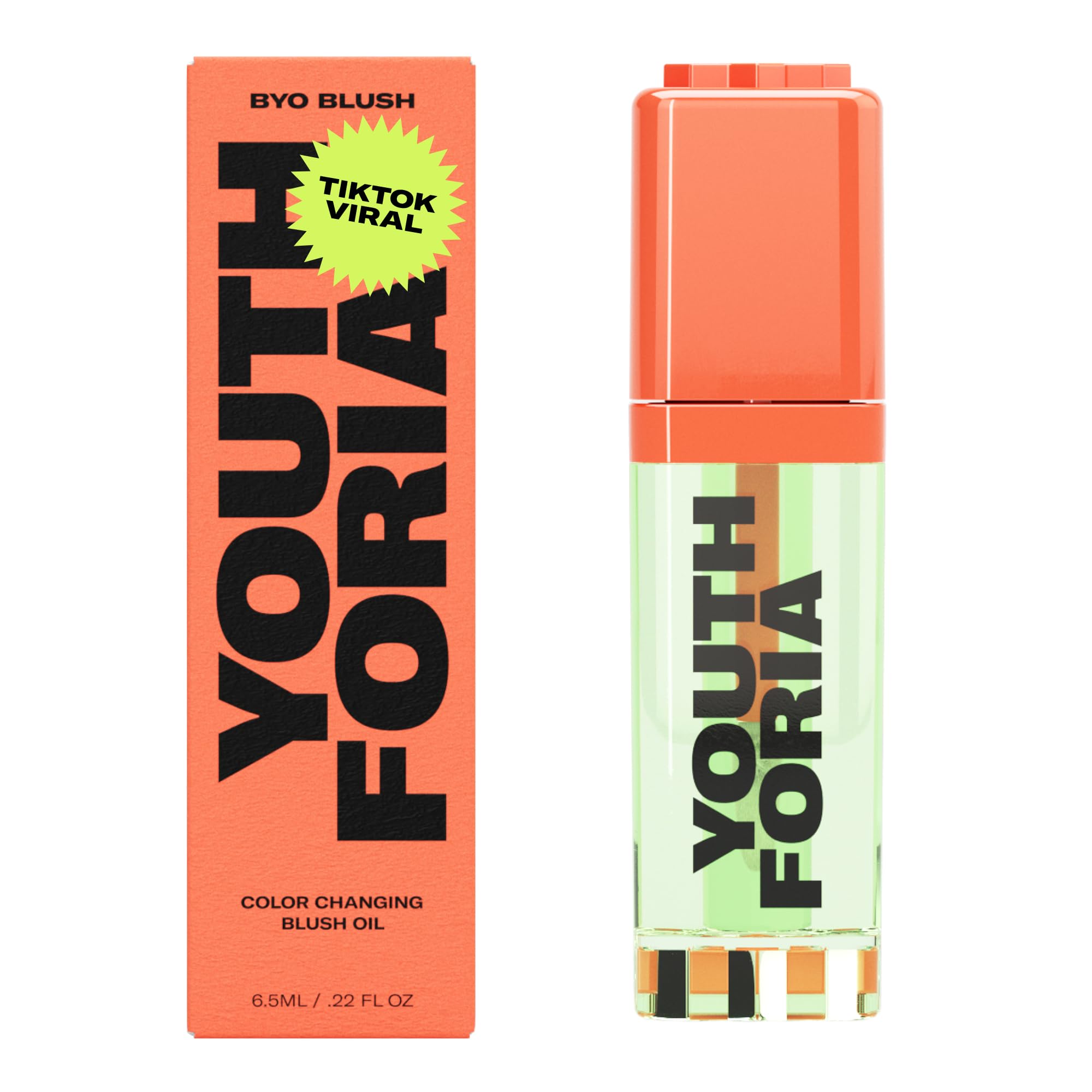 Youthforia BYO Blush color-change bottle showing shade adapts to skin tone