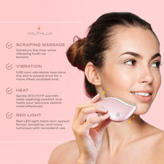 Contoured ergonomic design guides smooth glides along jawline and cheekbones.