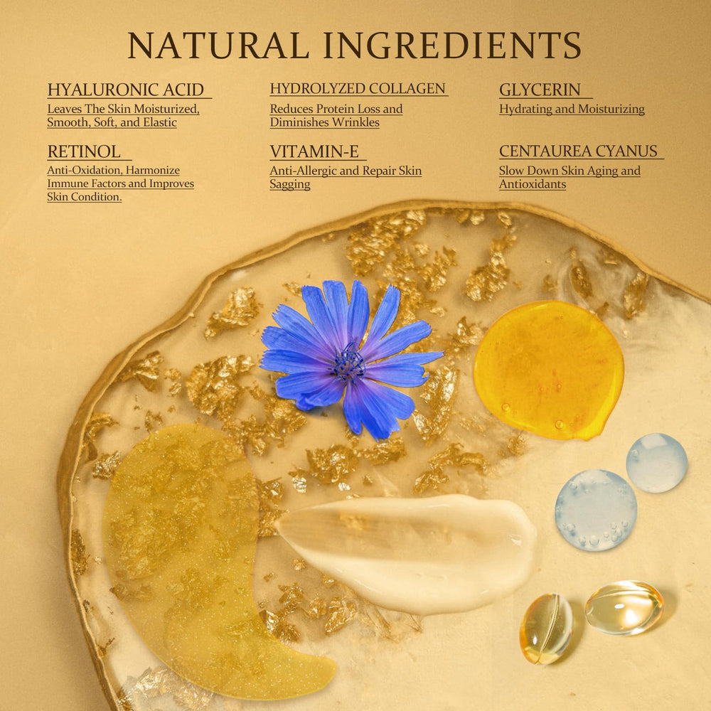 YOYORY 24K gold under-eye patches on model—helps reduce puffiness for an awake look.
