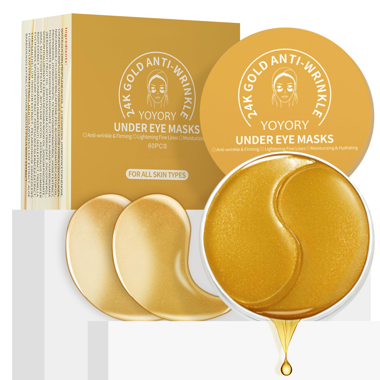 YOYORY 24K gold under-eye patches packaging—convenient at-home care for refreshed eyes.