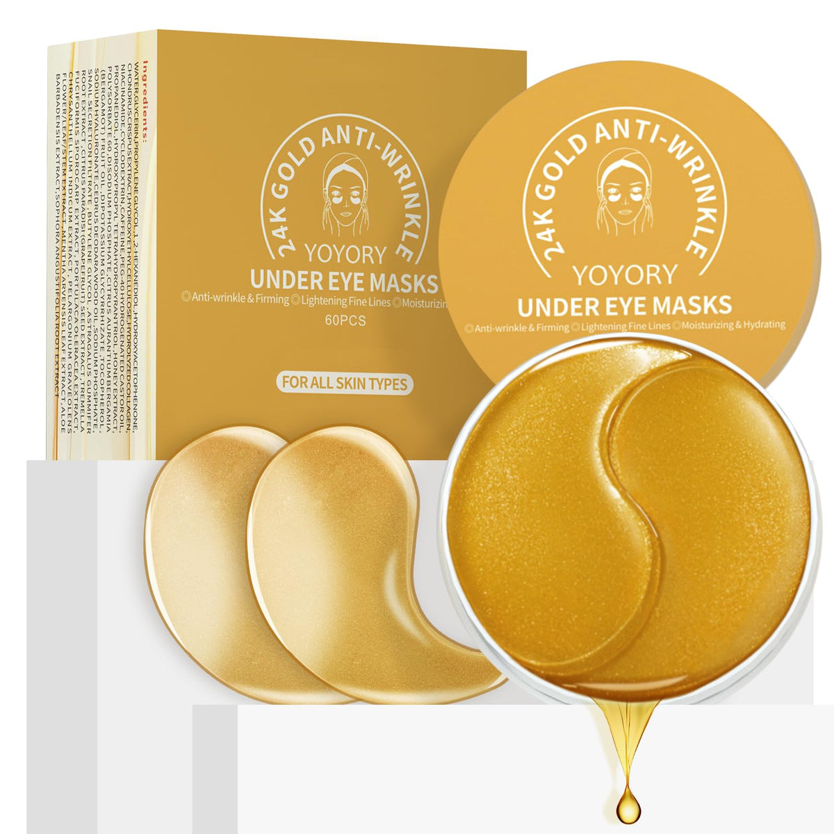 YOYORY 24K gold under-eye patches packaging—convenient at-home care for refreshed eyes.