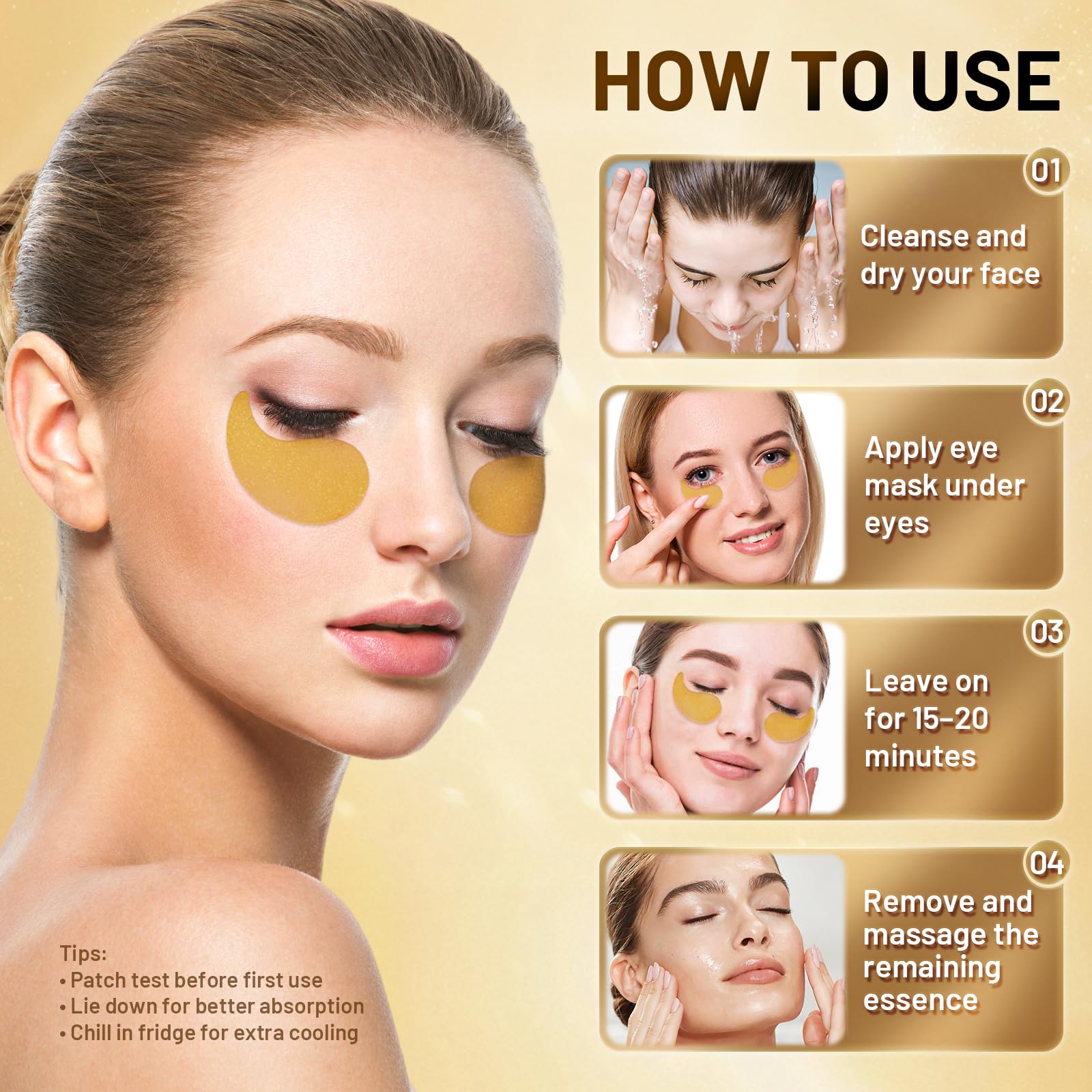 YOYORY eye patches being applied under-eye suggesting a relaxing skincare moment.