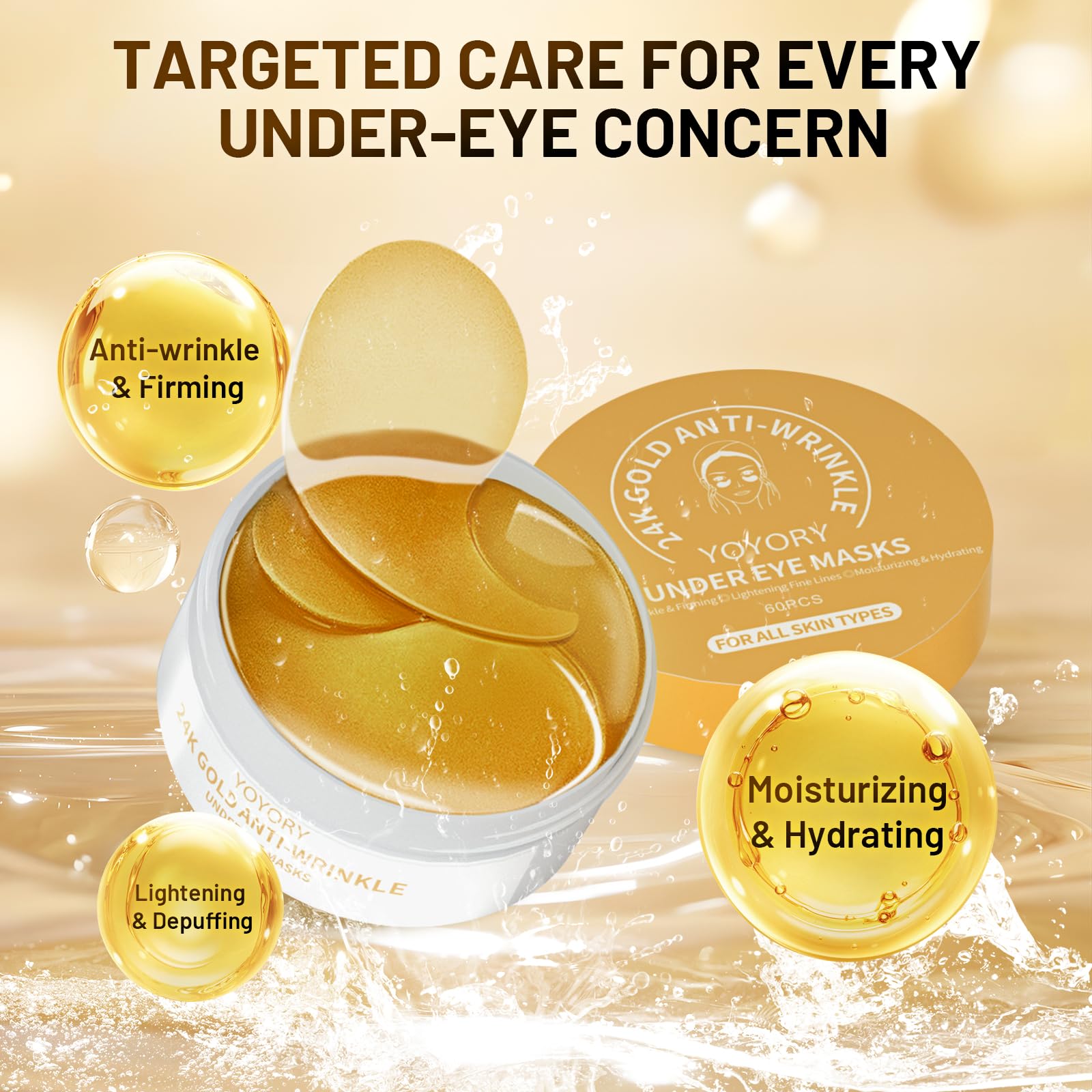 YOYORY gold particles closeup illustrating antioxidant potential for the eye area.