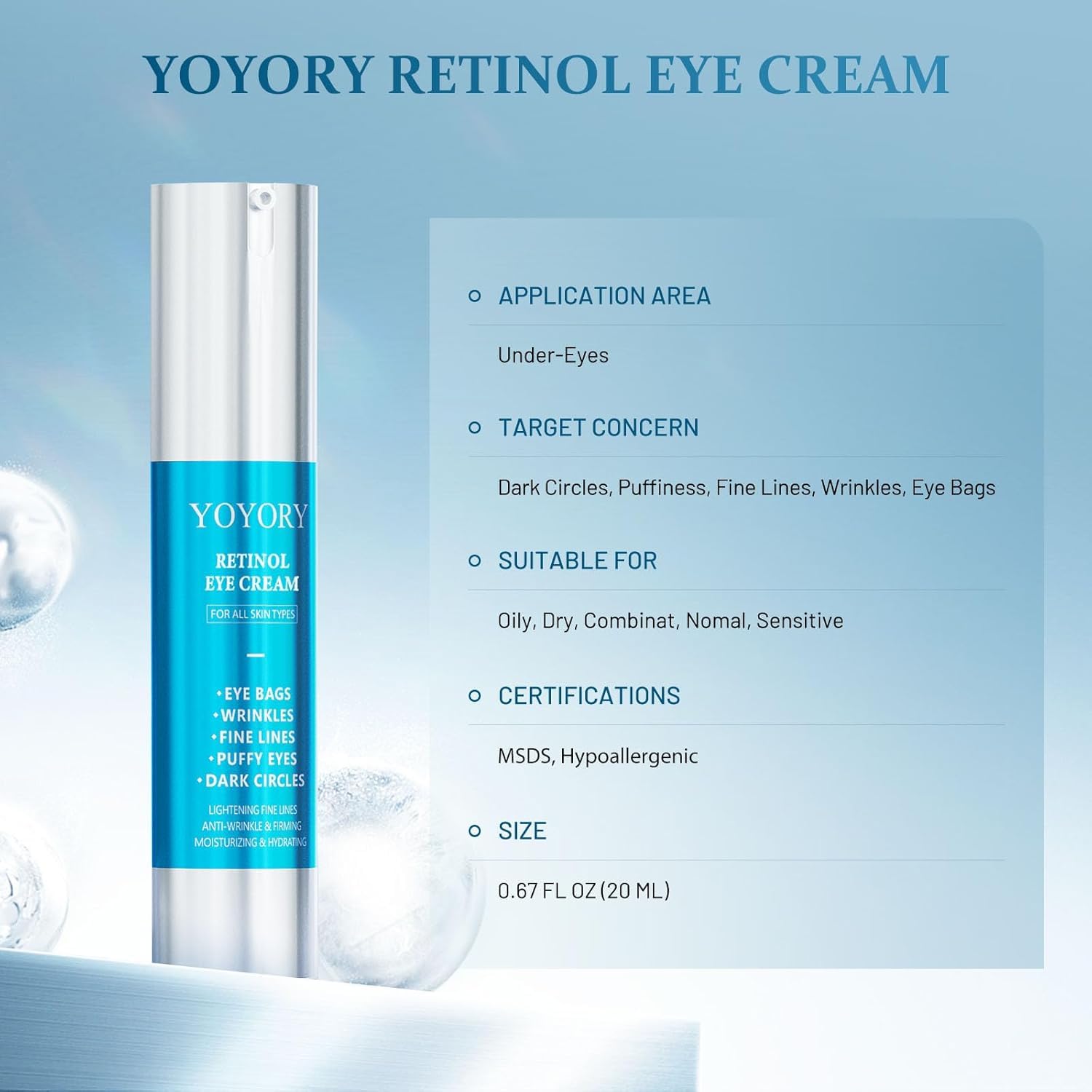 YOYORY retinol under eye cream packaging box on display signaling premium anti aging care
