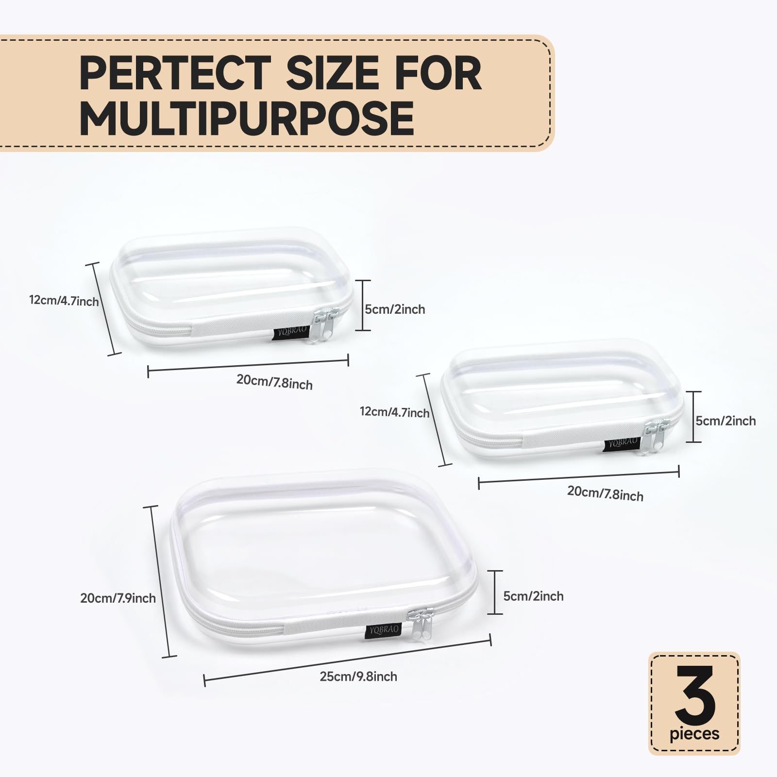 YQBRAO 3-pack clear hard shell case opened inside showing organized cosmetics and tools