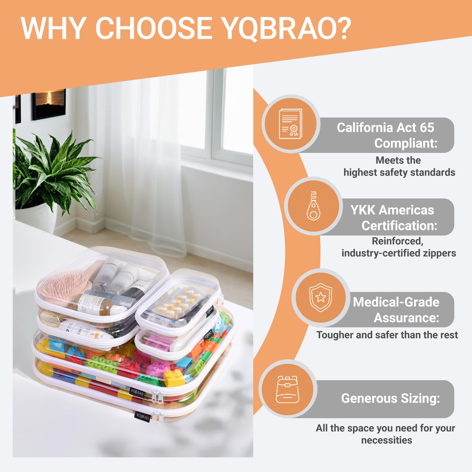 YQBRAO 6-pack large-open clear shell case emphasizing easy access to large items