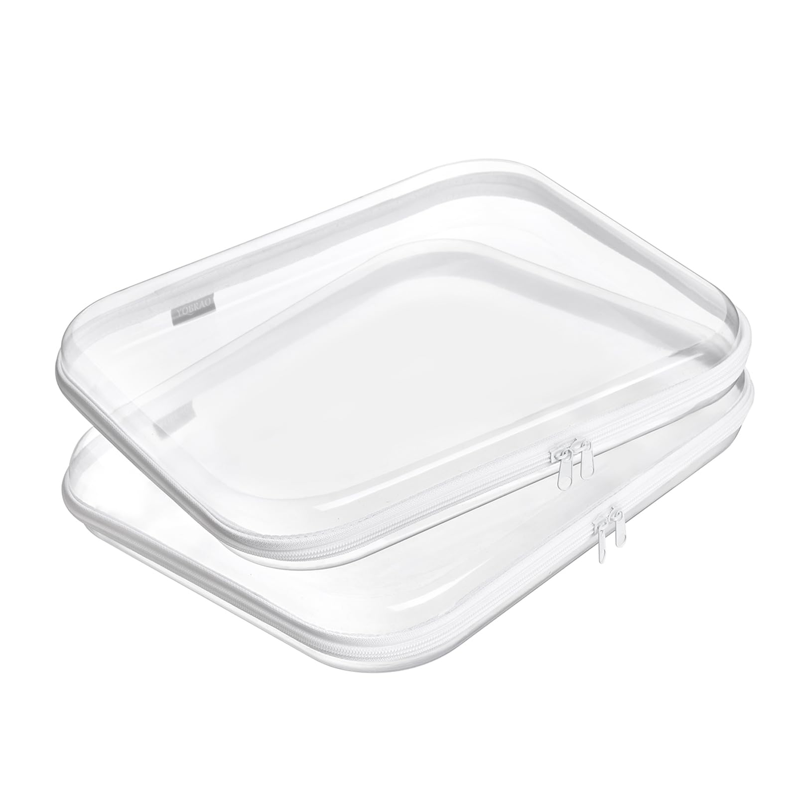 YQBRAO clear hard-shell zipper case front view for easy, dust-free organization