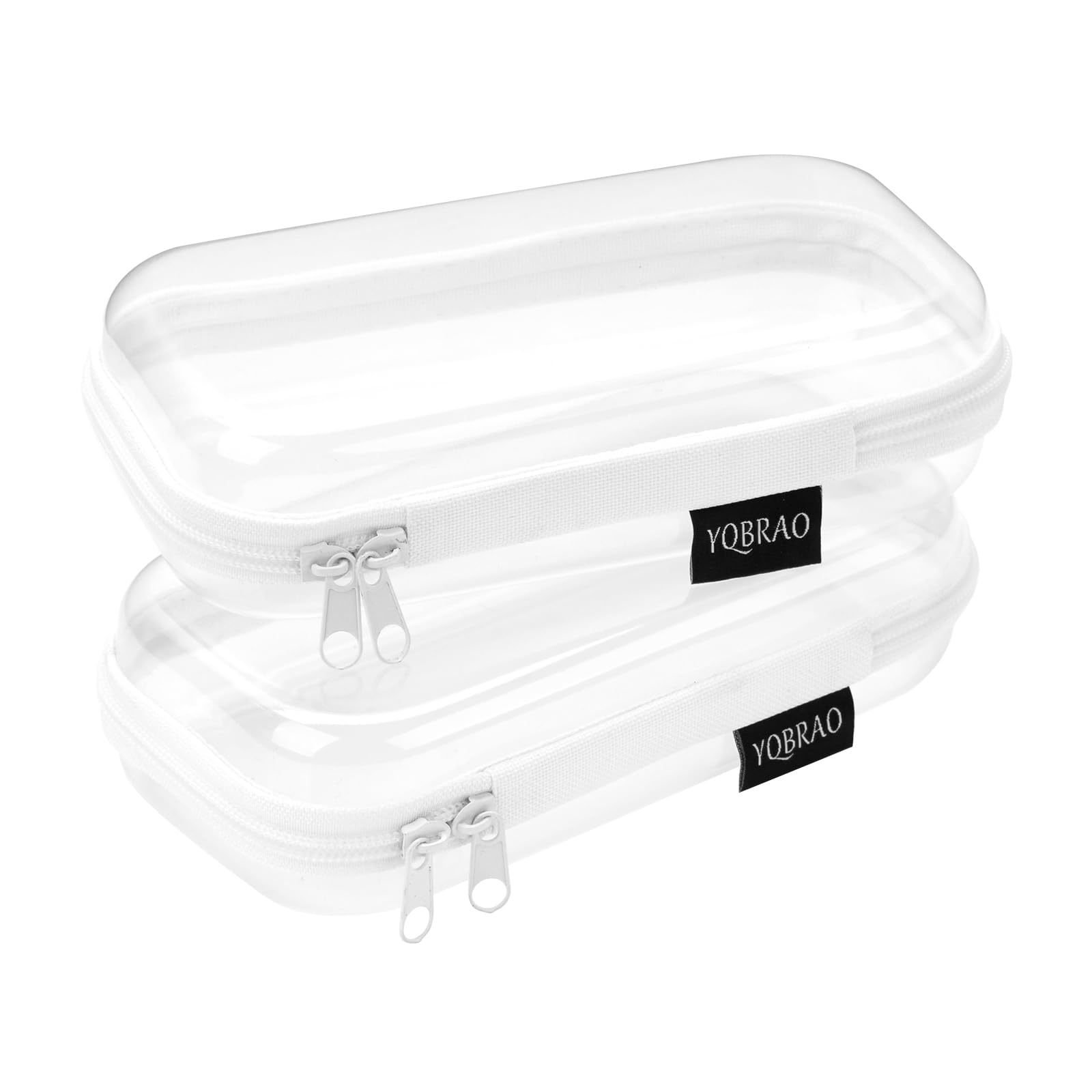 YQBRAO set of 2 hard-sided clear zipper cases front view for organized travel gear
