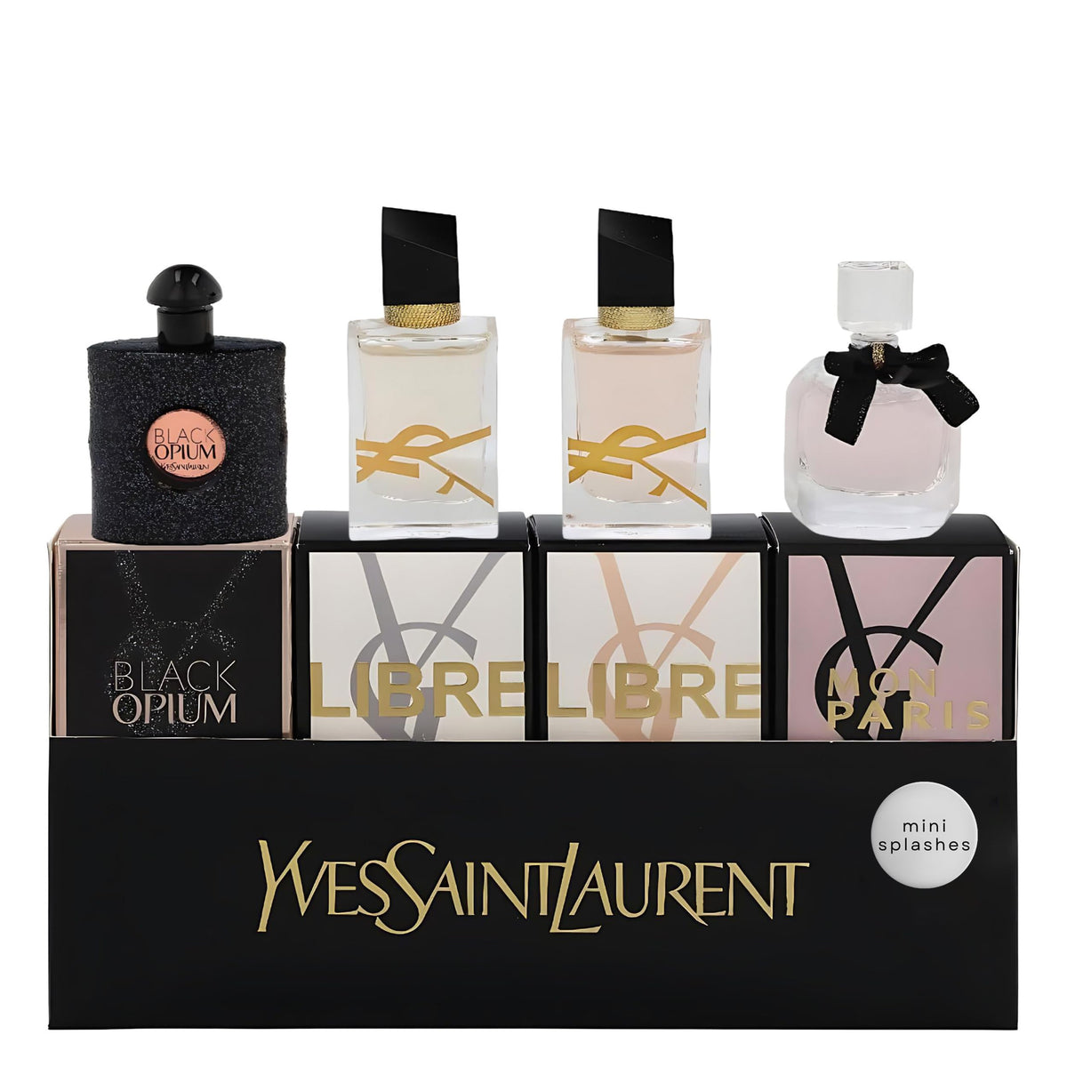 YSL Black Opium mini bottle in travel set for on-the-go luxury.