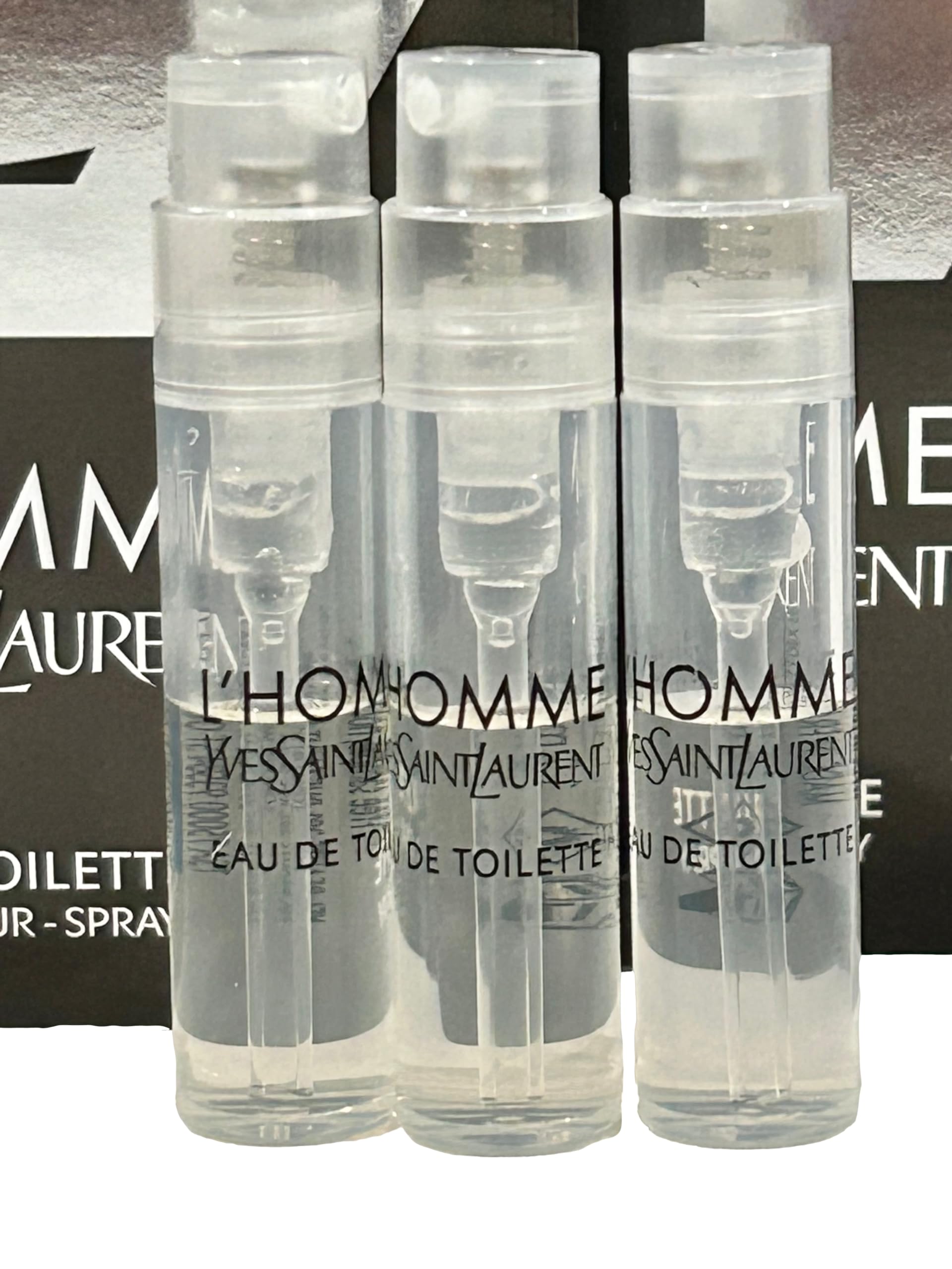 YSL sample perfume three vials for testing before purchase.