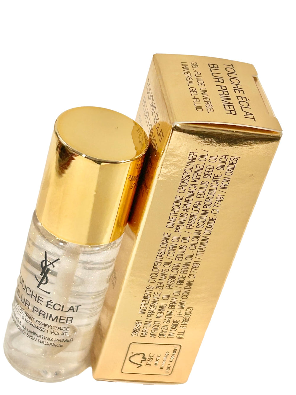 YSL Touche Eclat Blur Primer Mini texture close-up emphasizes silky feel and even makeup base.