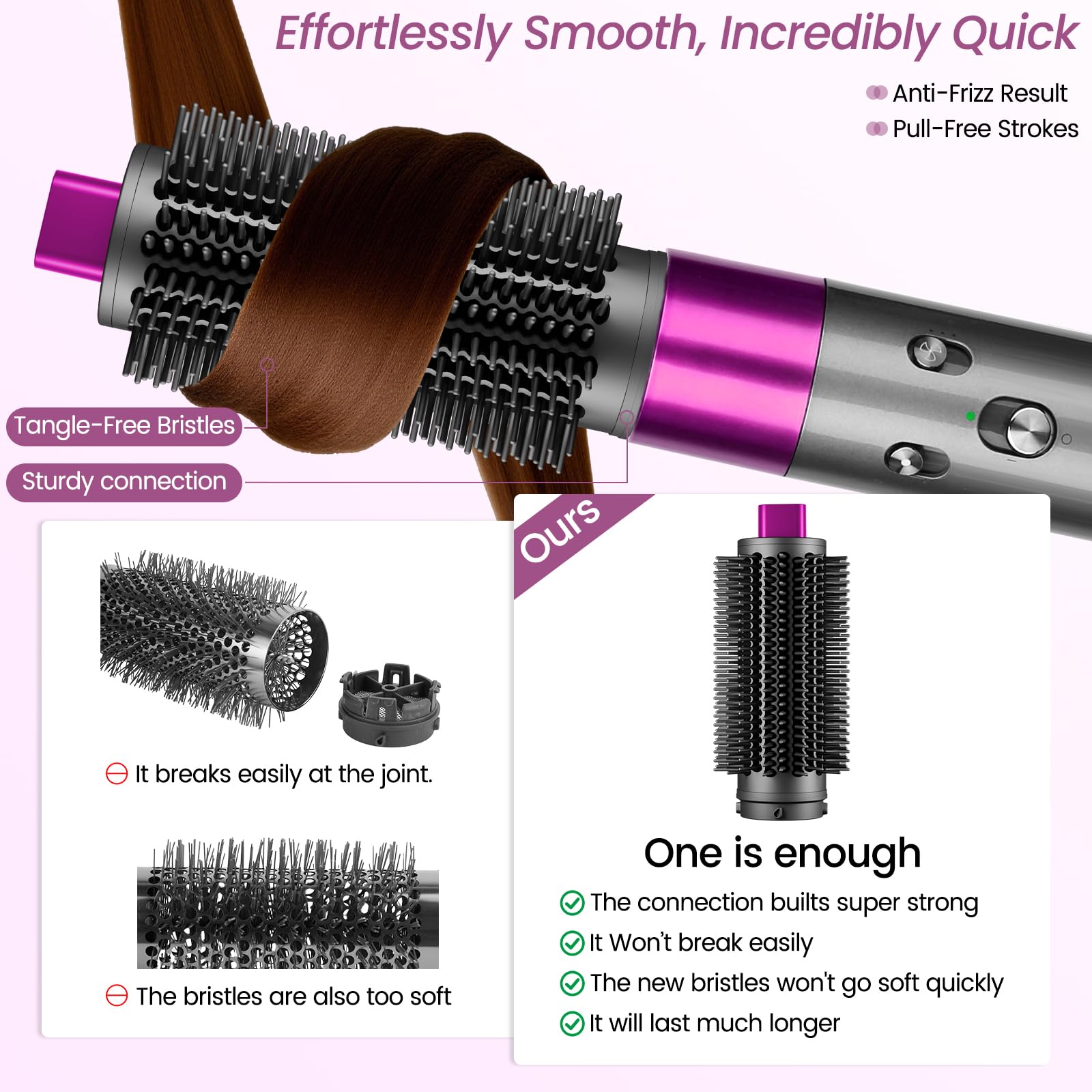 YTCHYYSK rose-finish round brush-attachment bristles glide smoothly for tangle-free styling on Airwrap.