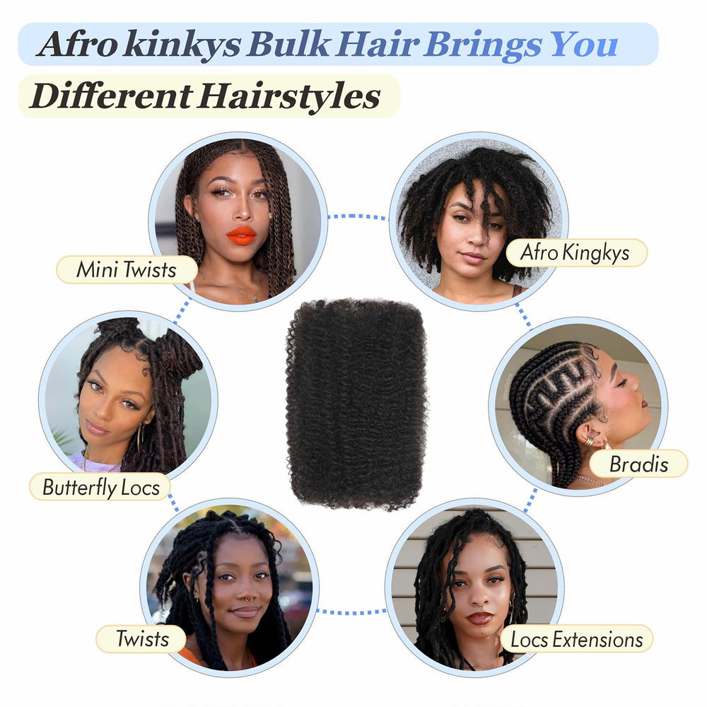 YuDragonFt Afro Kinky Bulk bleachable and dyeable fibers offer customization.
