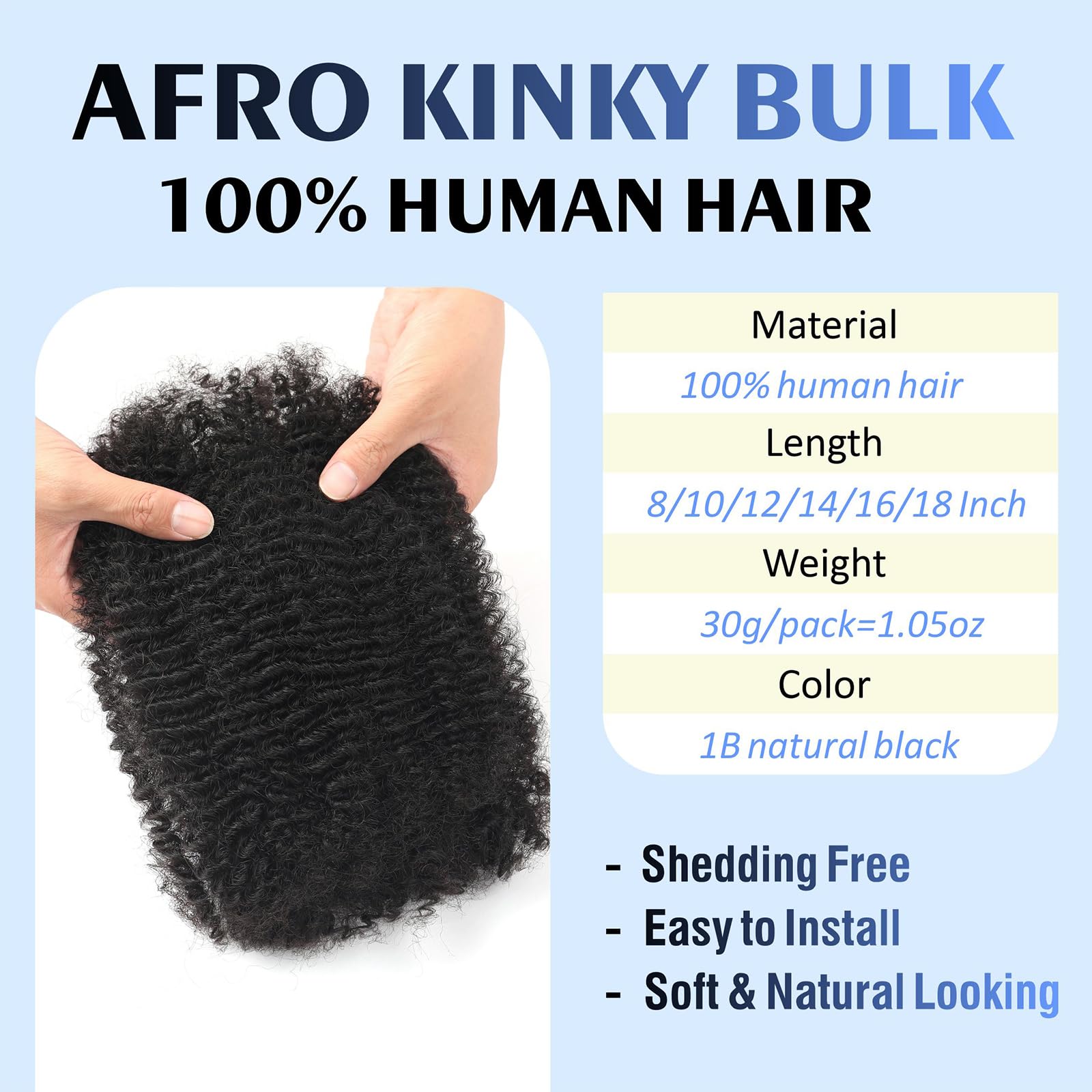 YuDragonFt Afro Kinky Bulk hair texture closeup highlights natural 4B/4C vibes for realistic dreadlocks.