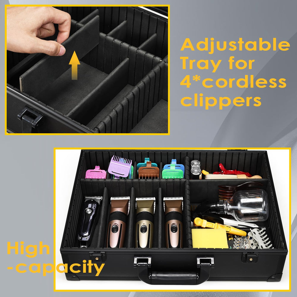 Yueieoun barber accessory case bottom dividers organize clippers and guards securely during transport