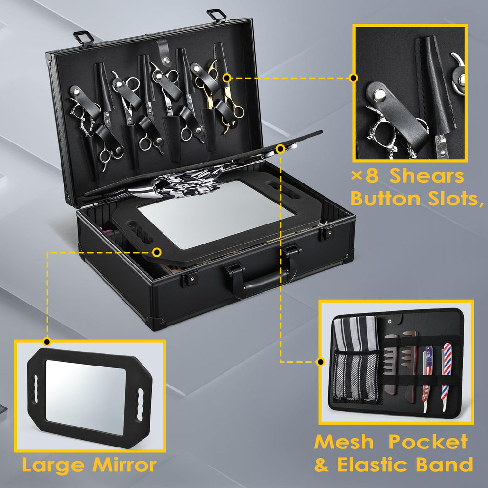 Yueieoun barber accessory case detachable panel enables easy cape and tool separation for faster service