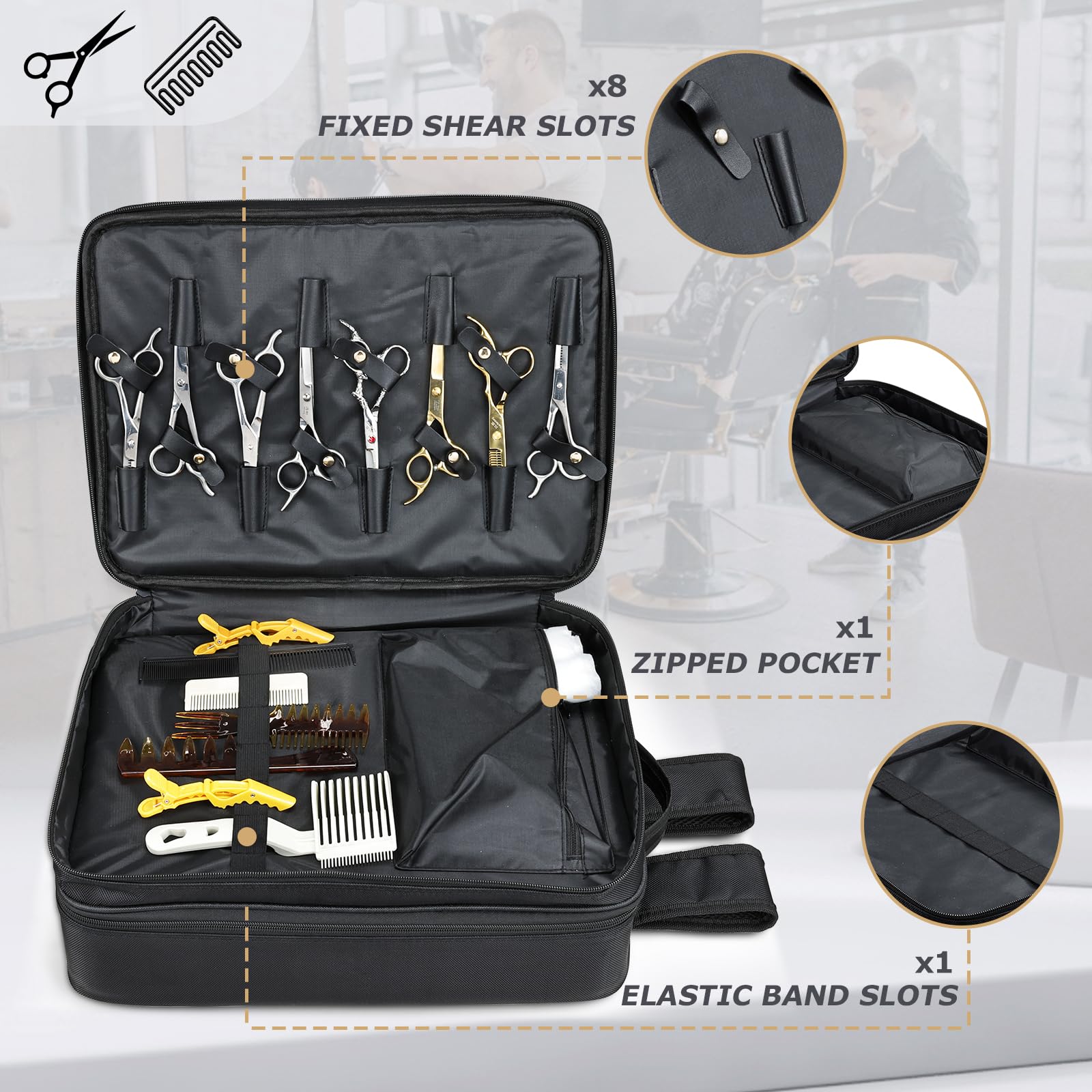 Yueieoun barber bag demonstrates organized storage for quick tool access.