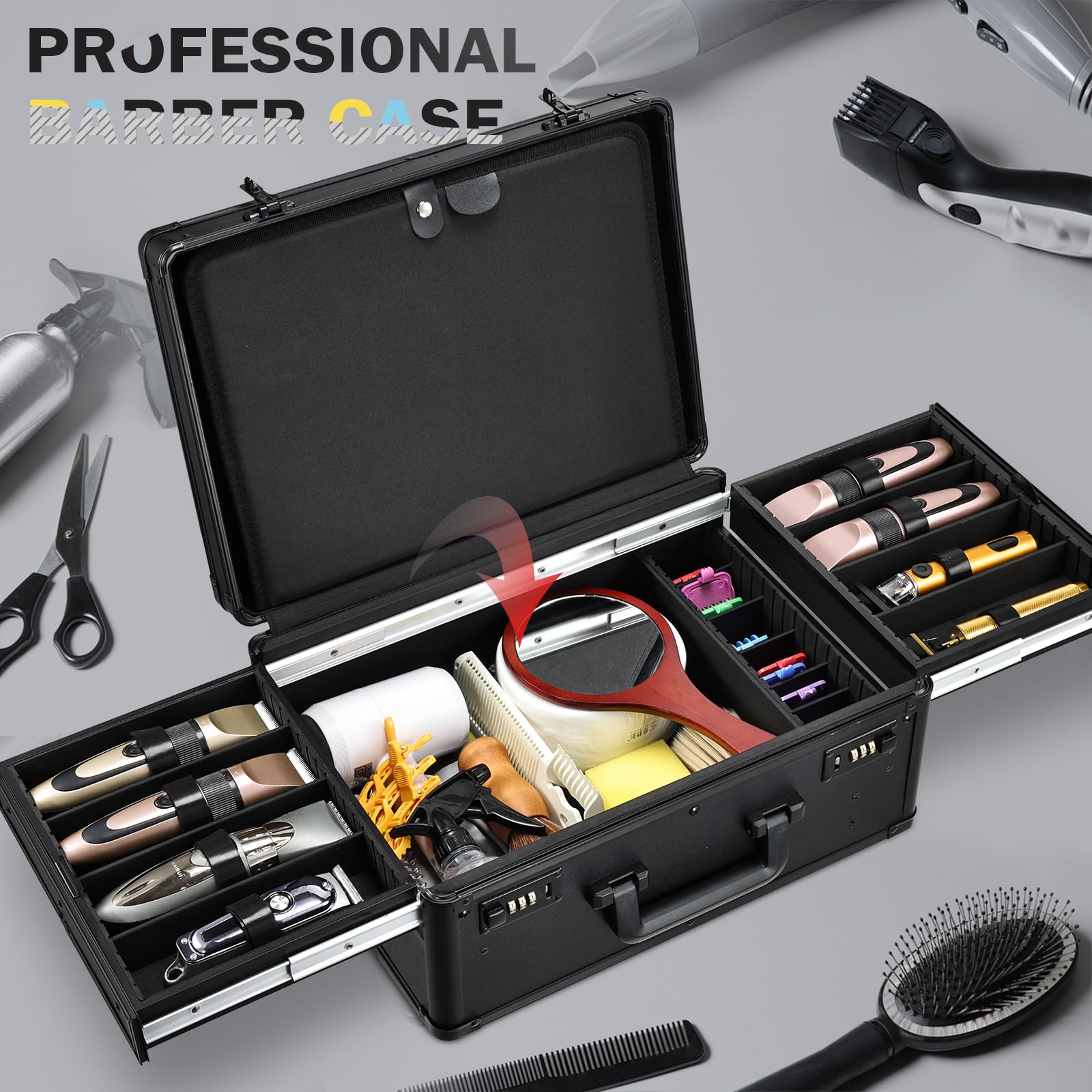 Yueieoun barber case aluminum construction reinforces durability for daily use