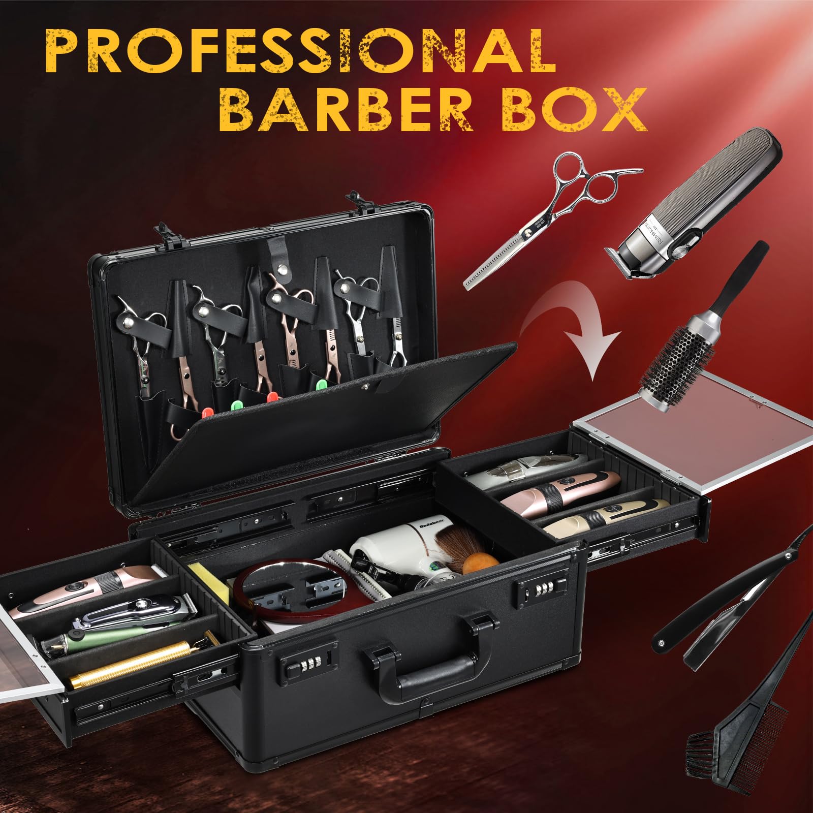 Yueieoun barber case clear lids protect tools while displaying clippers for quick access.