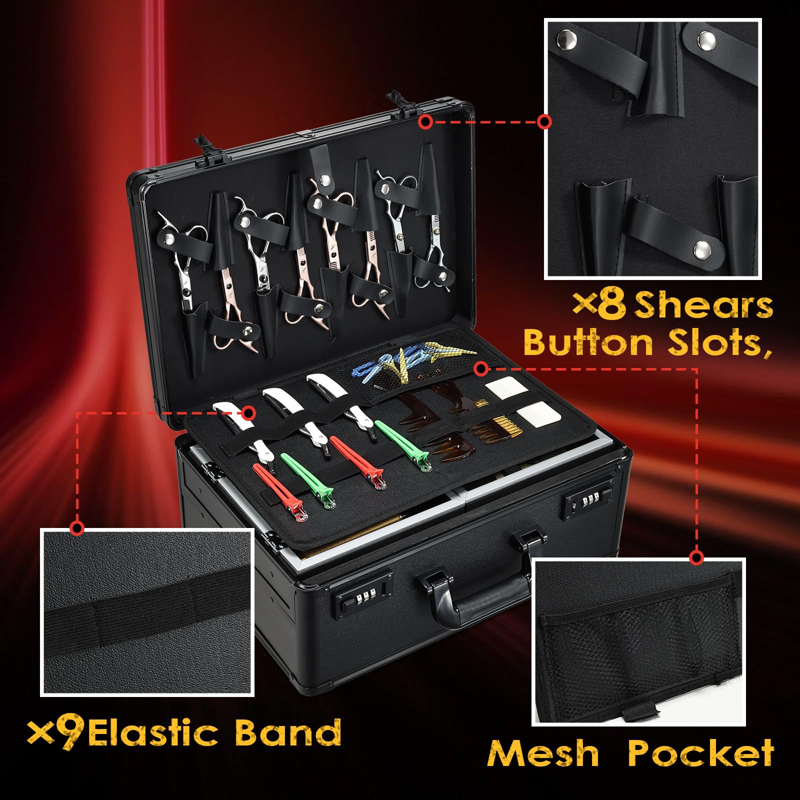 Yueieoun barber case detachable tool panel allows easy reach during appointments.