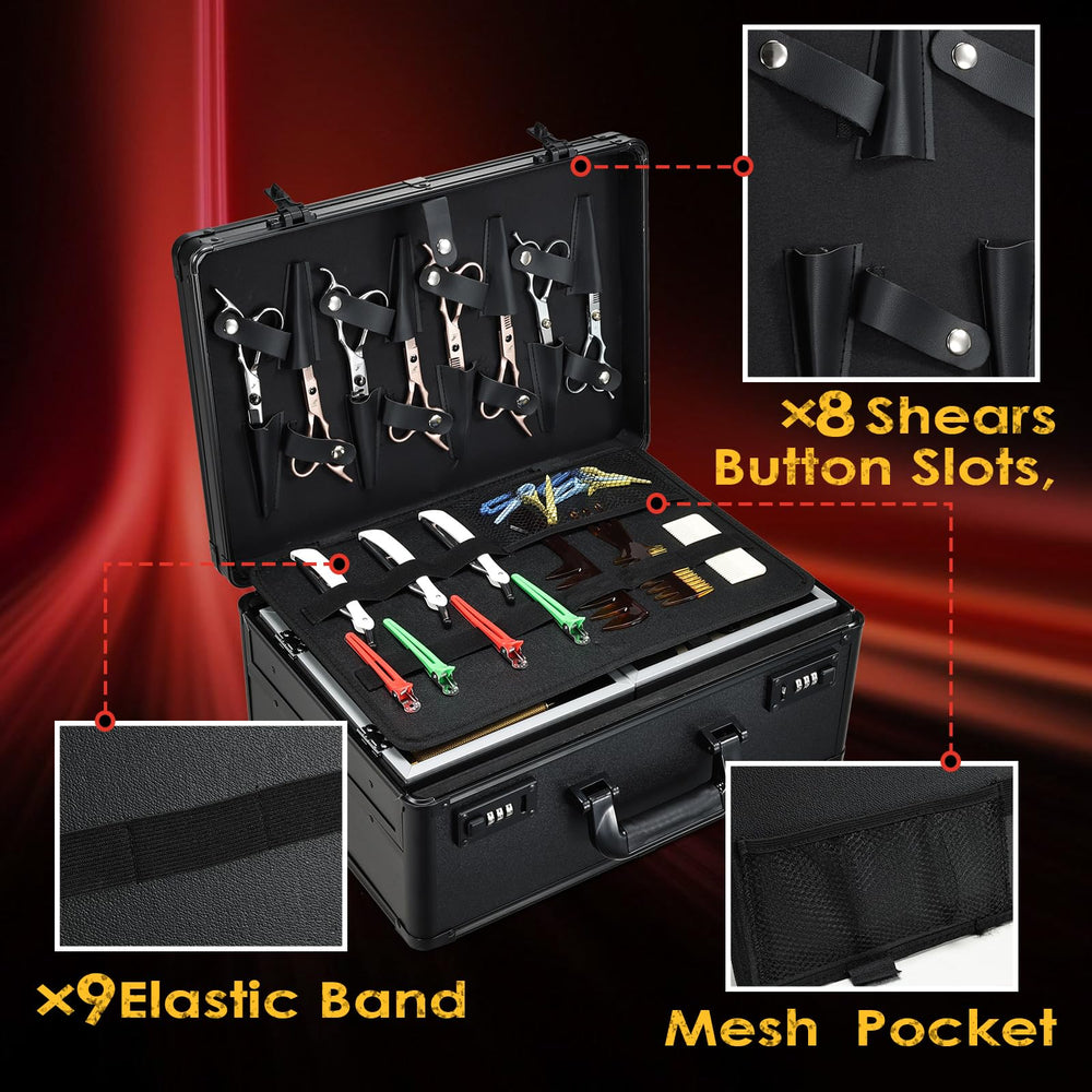 Yueieoun barber case detachable tool panel allows easy reach during appointments.