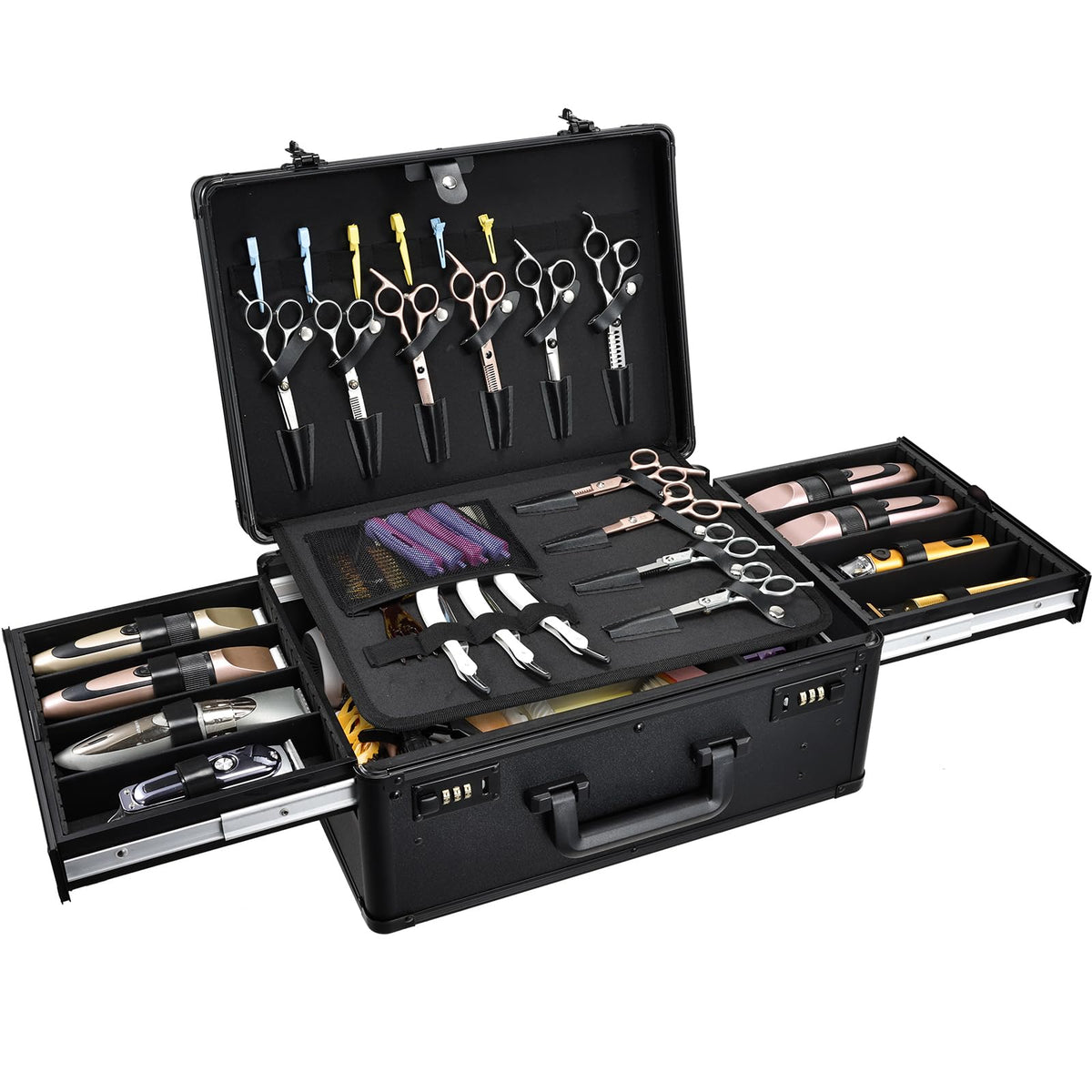 Yueieoun barber case sliding tray 8 slots keeps clippers organized for fast access