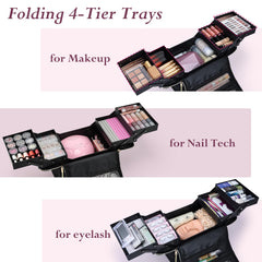 Yueieoun four-tier professional cosmetic storage demonstrates tidy palettes and tools access