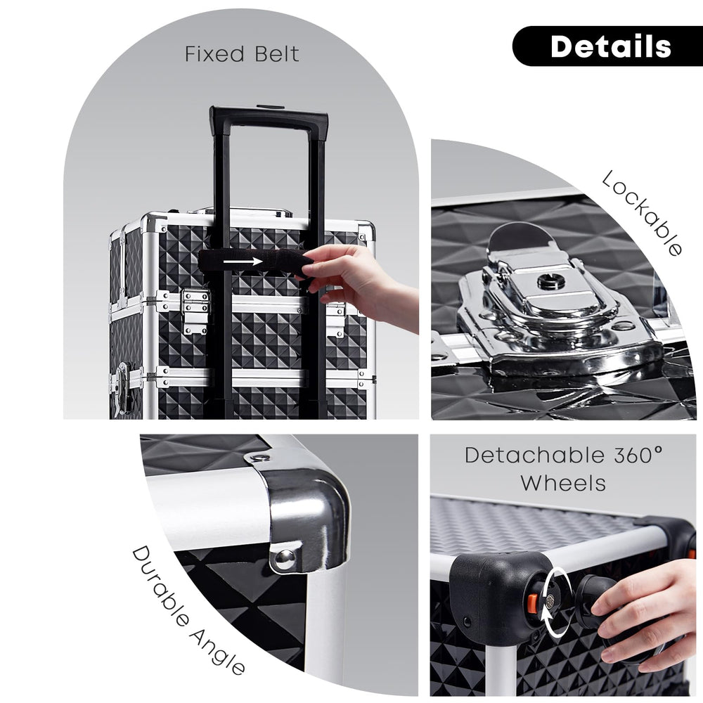 Yueieoun professional cosmetic vanity case interior view emphasizes organized, ready-to-use storage.