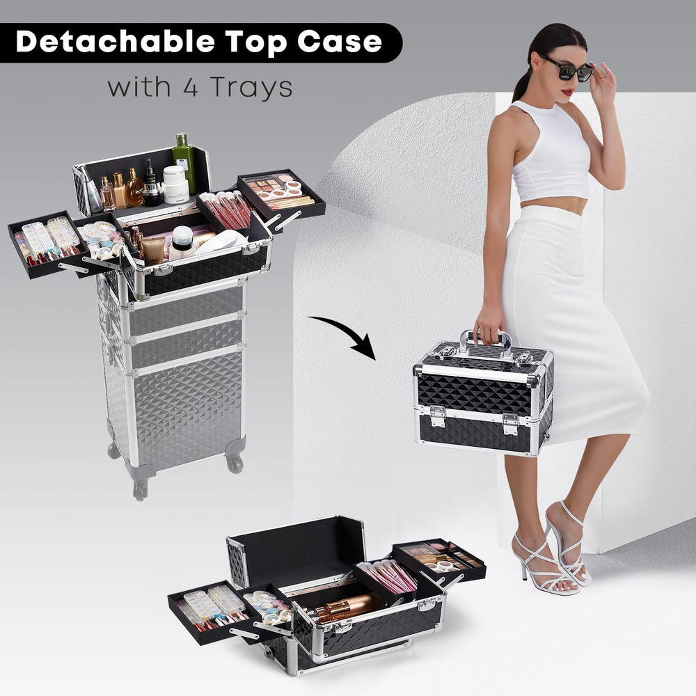 Yueieoun rolling makeup train case lock system ensures secure tools during transit.