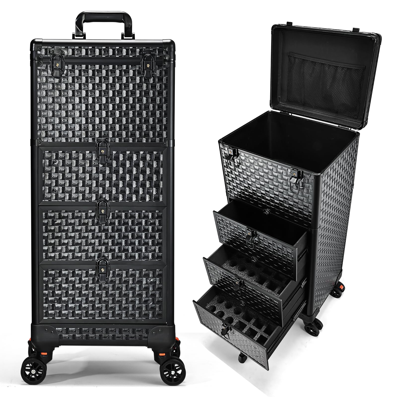 Yueieoun salon cart 3-drawers side view for quick, tidy access during mobile beauty gigs.