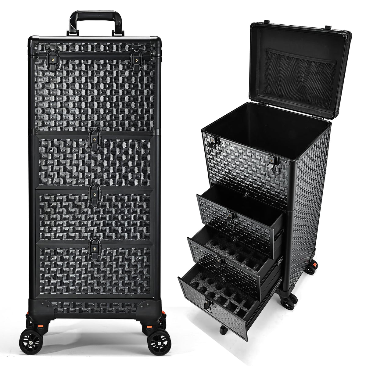Yueieoun salon cart 3-drawers side view for quick, tidy access during mobile beauty gigs.