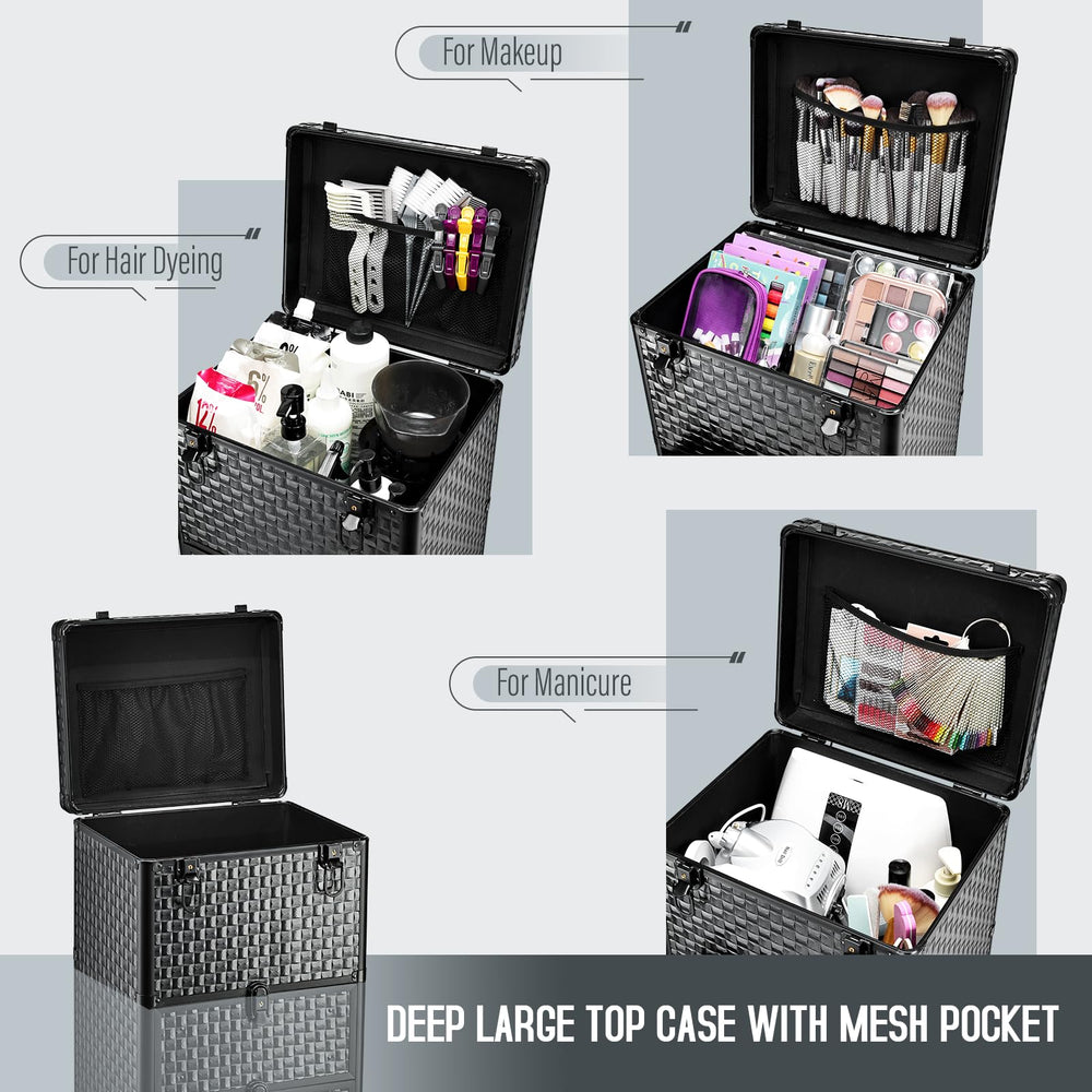 Yueieoun salon cart deep top case with mesh pocket keeps full-size products organized.