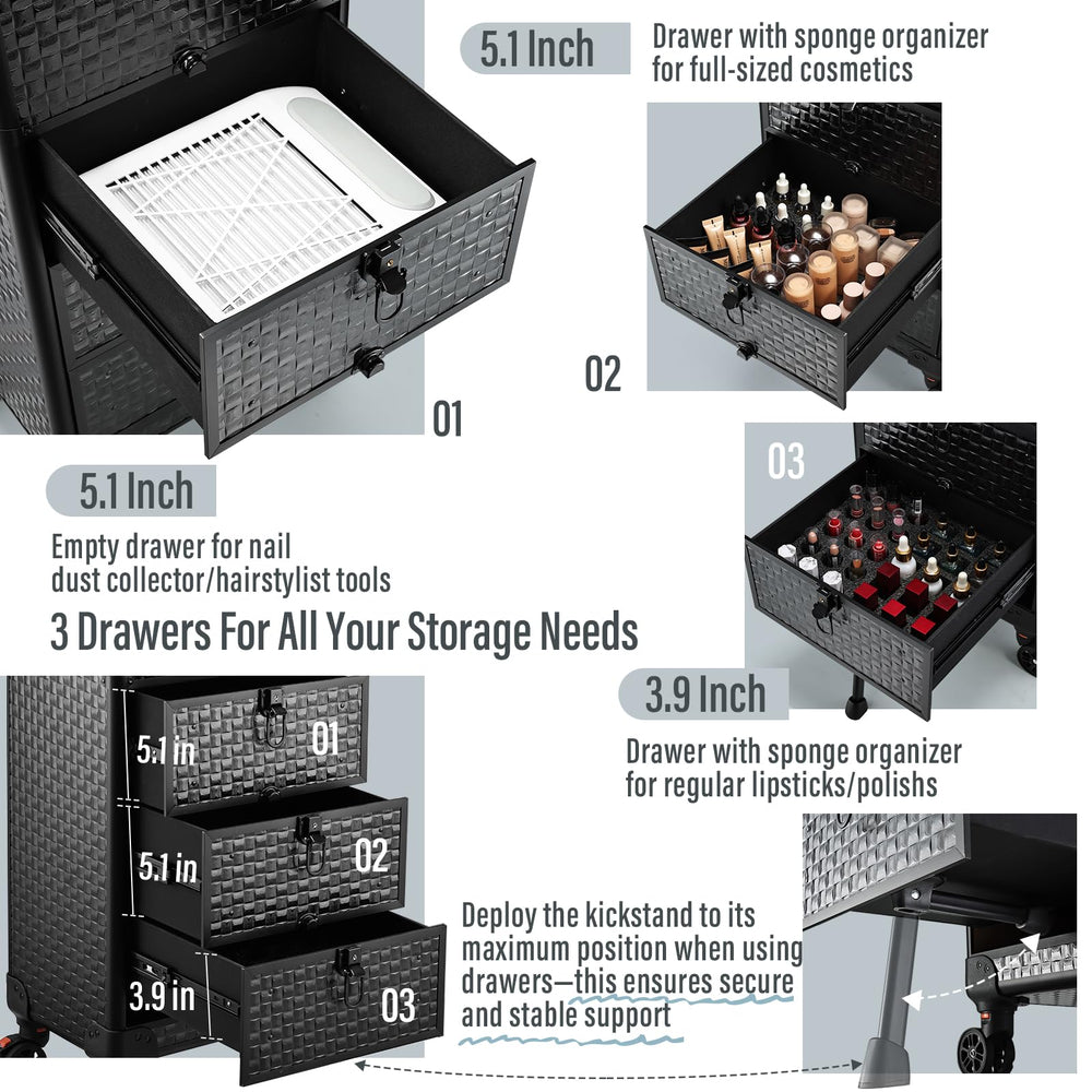 Yueieoun salon cart organizer drawers ensure taller items fit neatly for easy access.