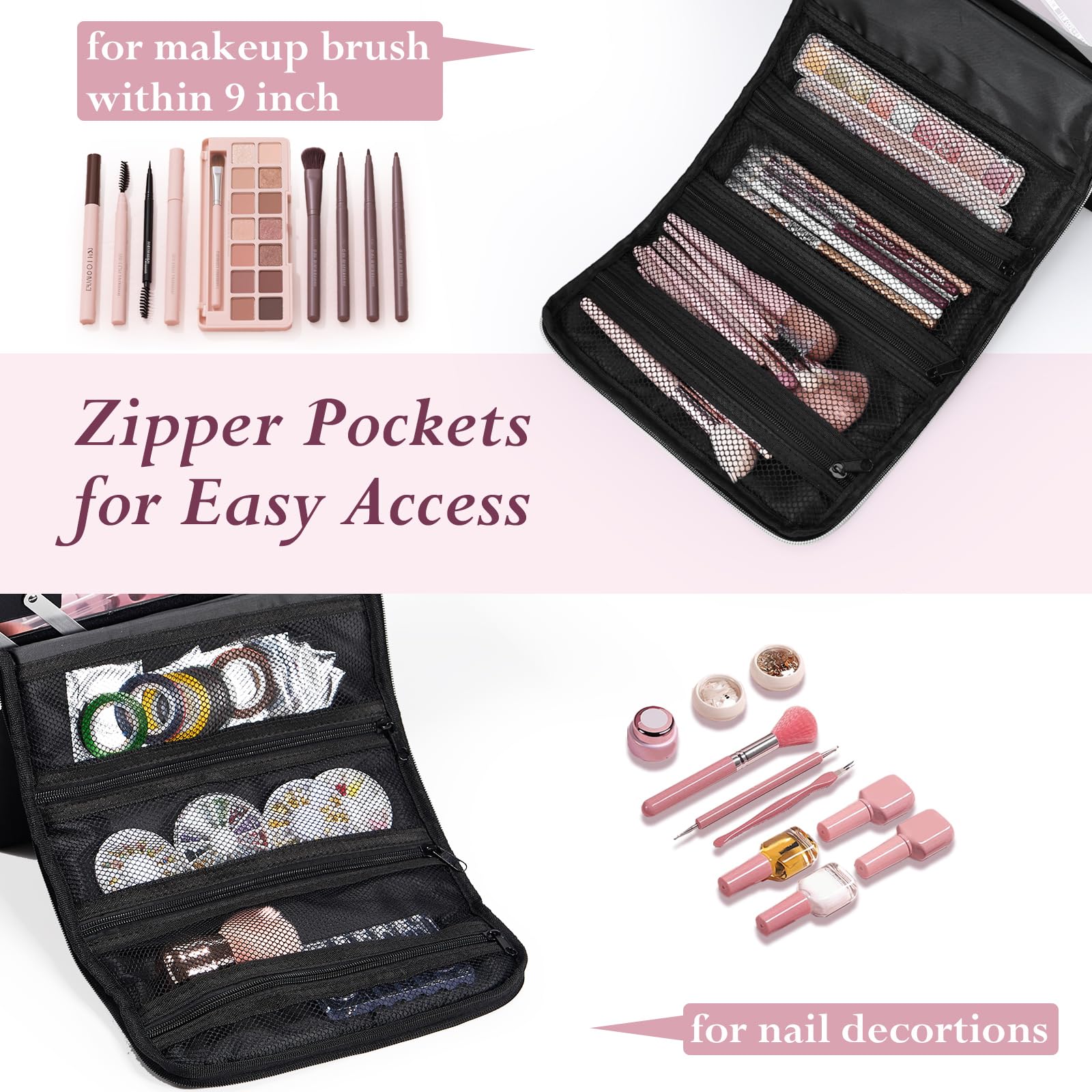Yueieoun travel makeup case with shoulder strap ideal for hands-free makeup application