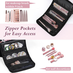Yueieoun travel makeup case with shoulder strap ideal for hands-free makeup application