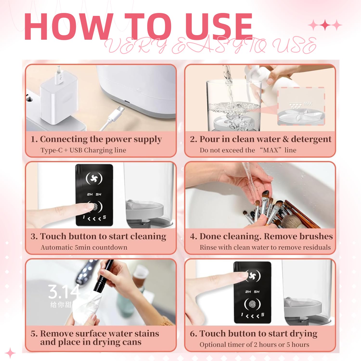 Yuliana easy one-button operation streamlines routine makeup preparation.